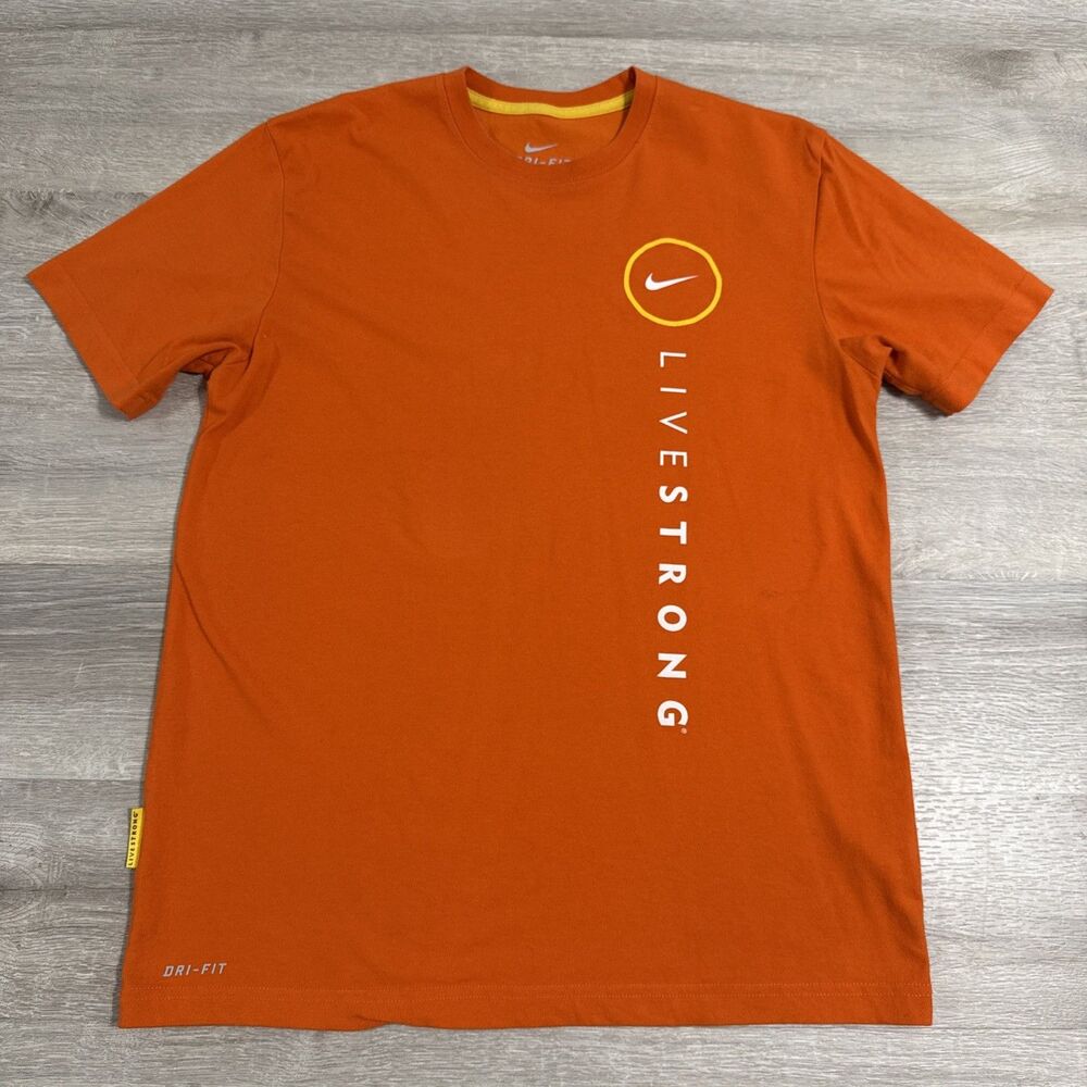 Nike Livestrong Shirt Men’s Medium Orange Dri Fit Lance Armstrong Cotton Blend